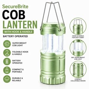 SecureBrite Large COB Lantern Battery Operated Collapsible LED Light Green